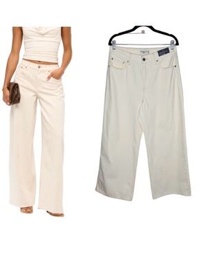 Abercrombie & Fitch The Wide Leg High Rise Jean Size 29 Short Ecru Herringbone